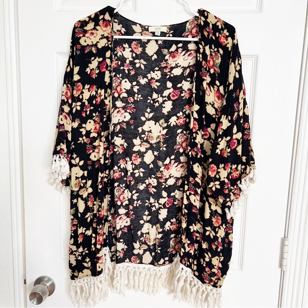 Kori America | Kimono Wide Sleeve With Tassel Hem Detail NWOT